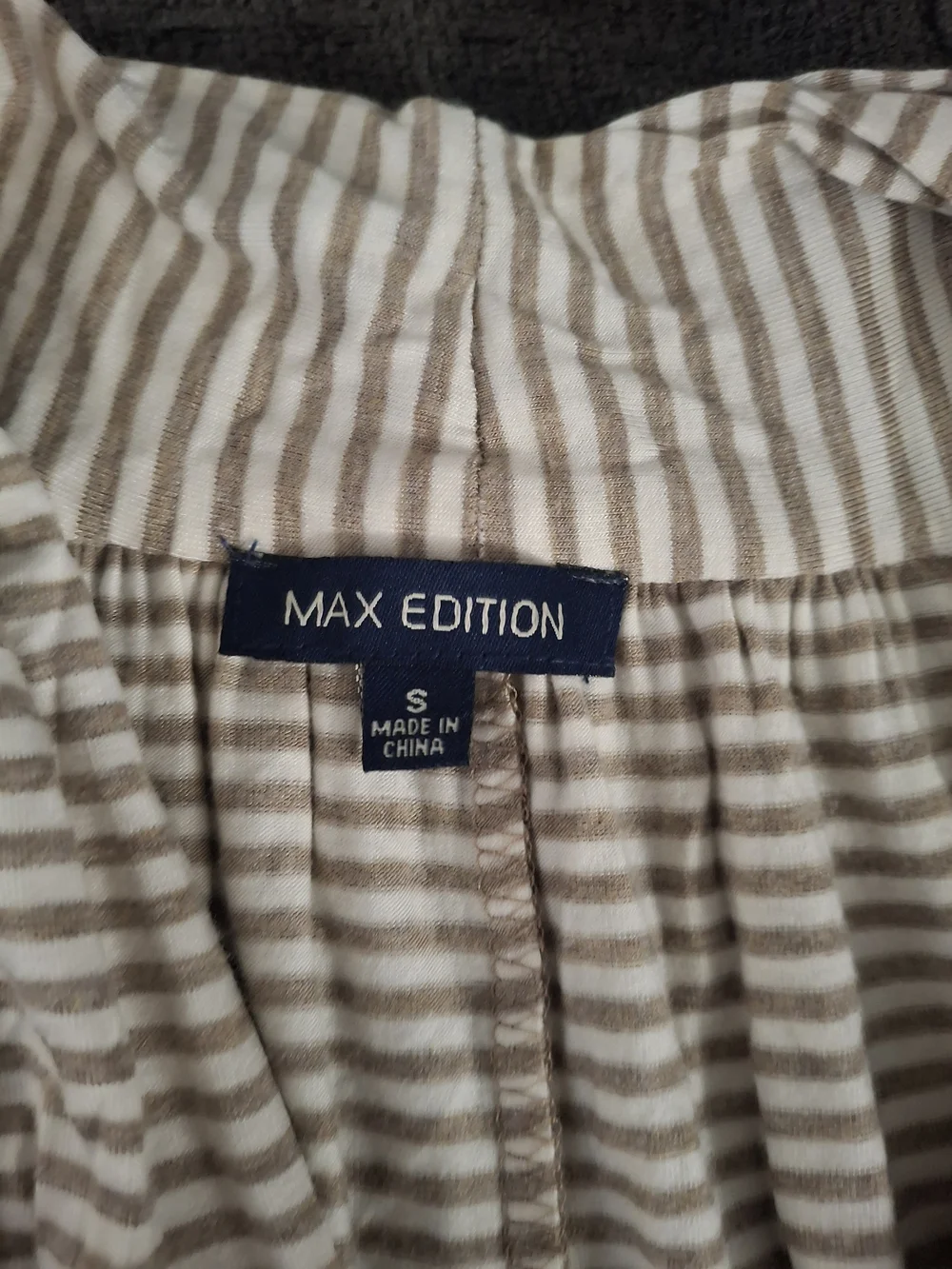 Max Edition Gray and White Striped Maxi Skirt with Pink and Red Hem